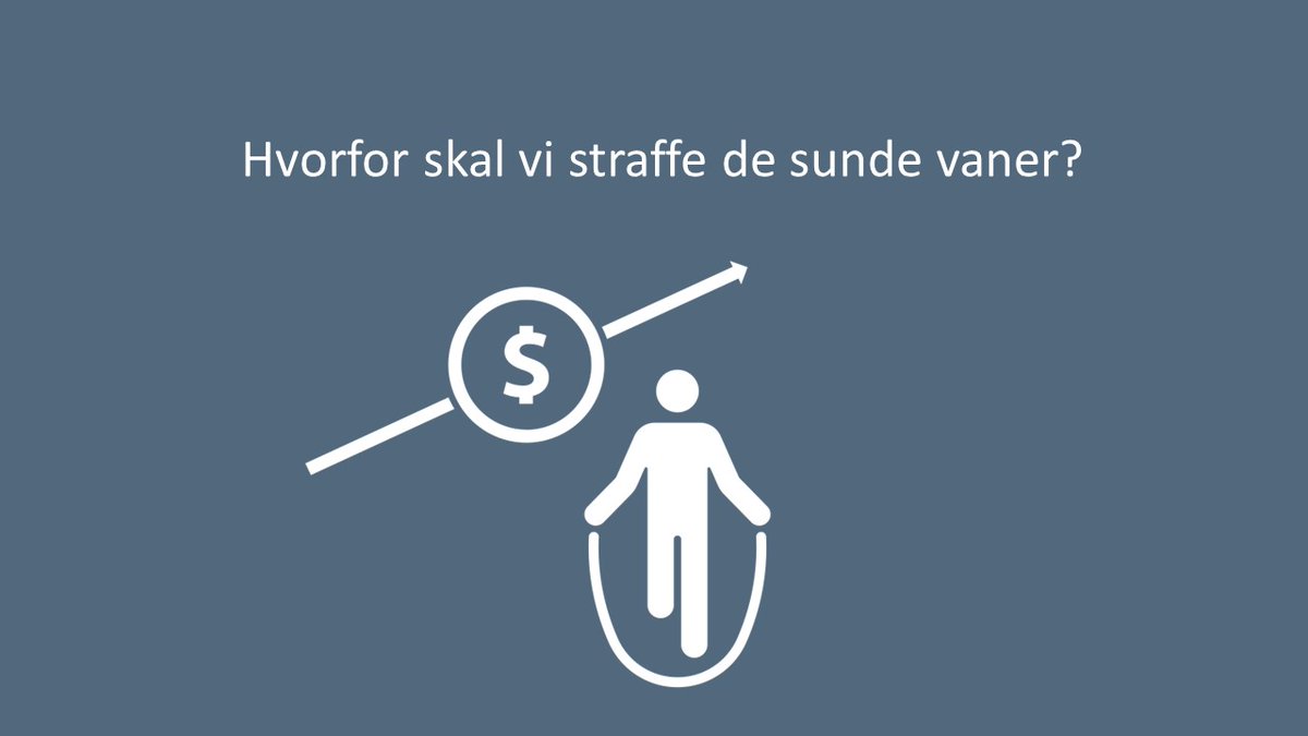 Money matters - også når det handler om at fremme sunde motionsvaner. Derfor bør politikerne finde løsninger på <a href="/Skattestyrelsen/">Skattestyrelsen</a> initiativ til at indføre fuld moms på fx fitness. Vi bør gøre det dyrere med afgifter på usund adfærd som cigaretter, men billigere at have sunde vaner