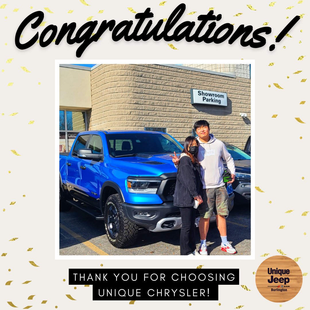 CarNationCanada's tweet photo. Congratulations to Zeyuan on their new Ram!

Thank you for trusting Angela and the Unique Jeep team with your exciting purchase!

#jeep #wrangler #unique #cars #dodge #jeeplife #dodgeramtrucks #jeepwrangler #burlington #uniquechrysler #jeeplife #ram1500 #ramtrucks https://t.co/OmB92OwMD1