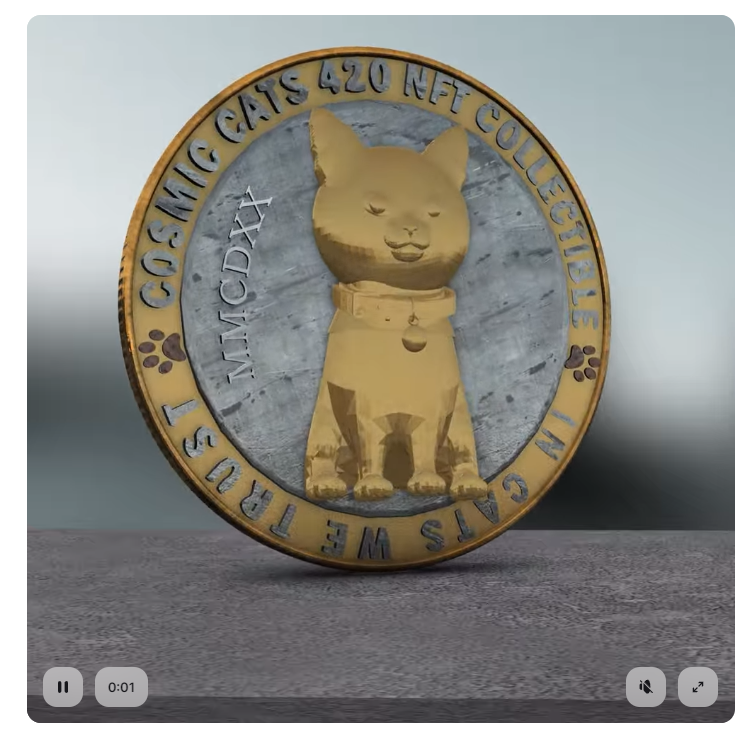 PromCripto's tweet photo. Look what I found!  The inaugural Cosmic Cat 420 coin will grant special access to all Cosmic Cats 420 events.
https://t.co/EgHRrJ6Apl #rarible #ethereum #nonfungible #digitalasset #nft a través de @rarible @RicardoBSalinas https://t.co/ZhNj5VsW1b