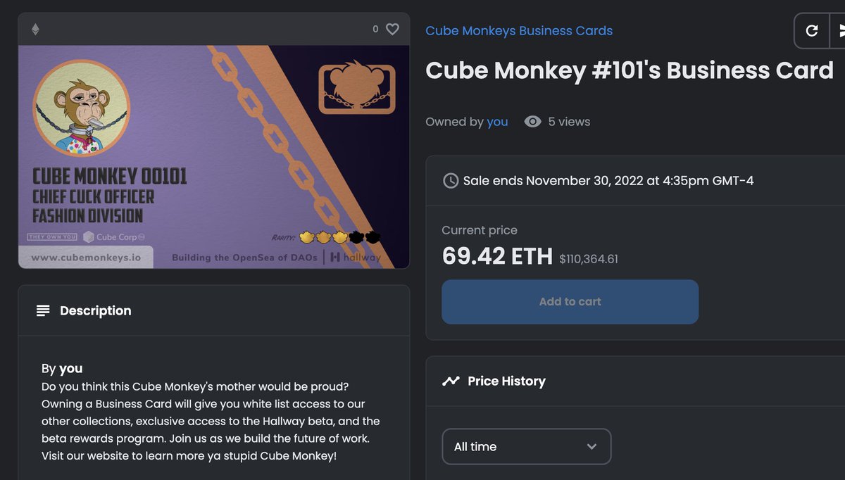 🧊🐒's🫡

REVEAL IS LIVE! 

♻️ Metadata

This marks the beginning of phase 2

More on what that means later

Someone already listed 101's card for 69.420 eth smh 🤦‍♂️

#CubeMonkeysToTheMoon 

#nfts #nft #nftart #nftcommunity #nftcollector #nftartist #crypto #cryptoart #art #freenft