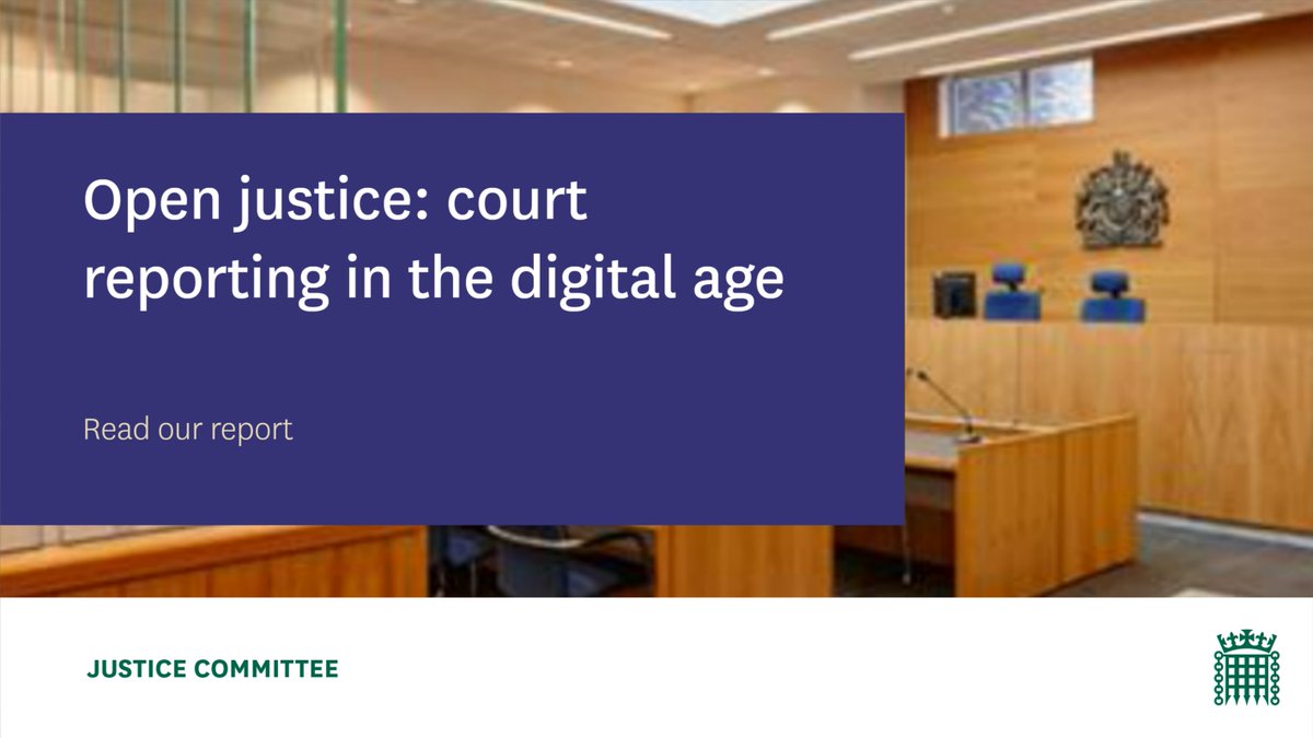 Today we have published our report on Open justice: court reporting in the digital age.

📃 Read the full report here: publications.parliament.uk/pa/cm5803/cmse…
