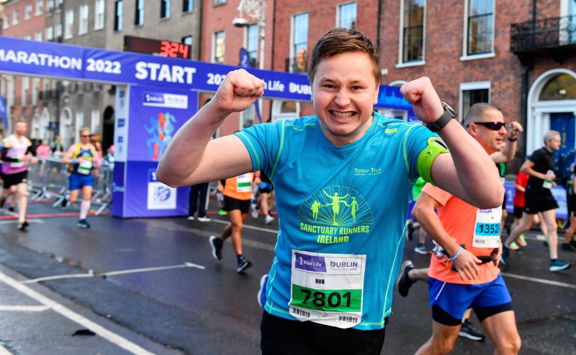 Great shot by @Independent_ie of the wonderful @RobOHanrahan in his Sanctuary Runner blue at today's @dublinmarathon - Super energy from a super guy! #SanctuaryDCM #SanctuaryRunners