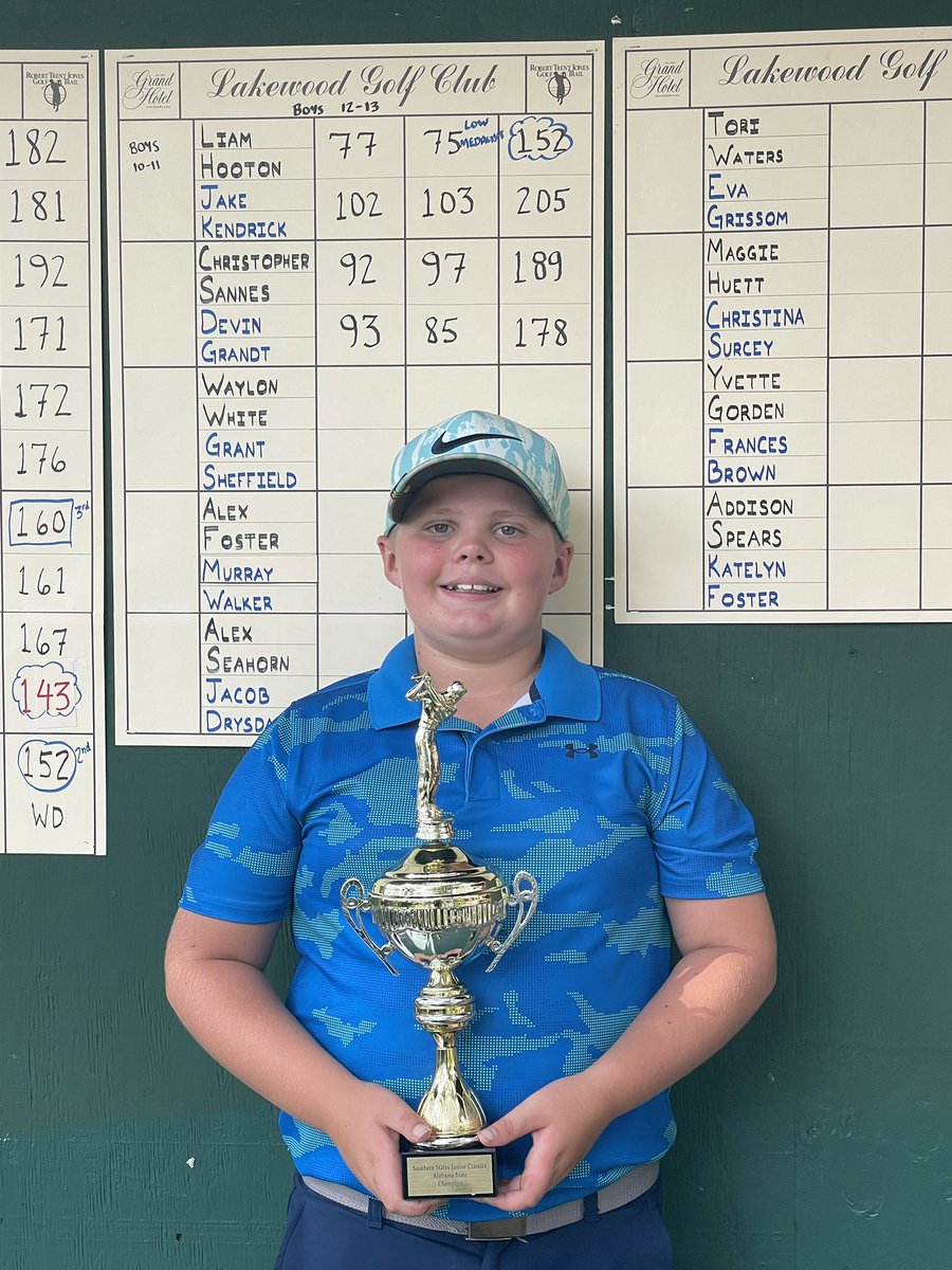 ssjrclassics's tweet photo. Liam Hooton adds another title to the resume winning the Boys 10-11 division at the Alabama Championship AND earning a spot at the Notah Begay III Junior Golf National Championship! You will see him on @golfchannel! 🏆 @nb3jgnc @juniorgolfhub @CoushattaResort https://t.co/AOSLwPE8I5