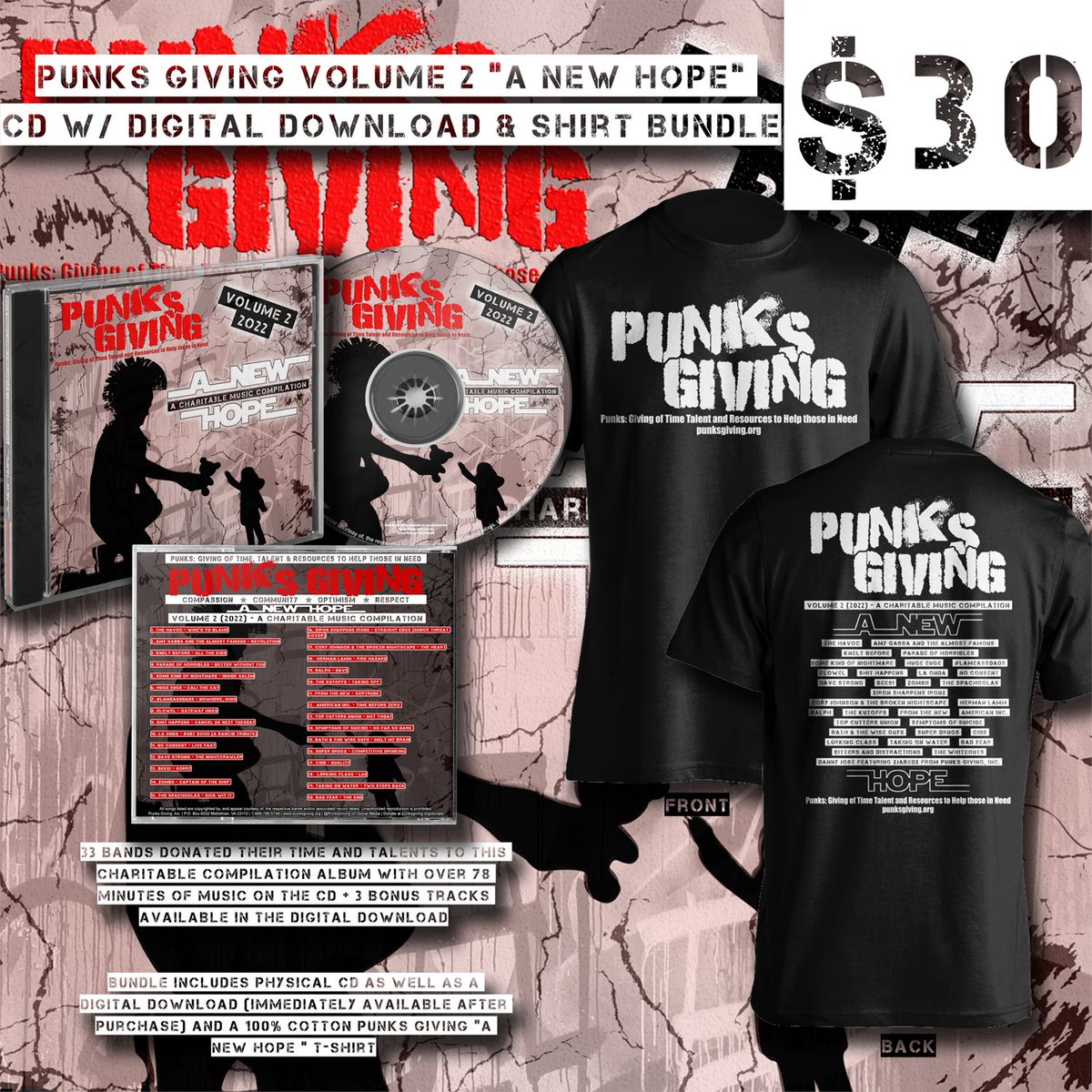 PunksGiving's tweet photo. Punks Giving Volume 2 (2022) "A New Hope" is here! Featuring 30 tracks on the physical CD with 3 additional bonus tracks on the digital download that is available immediately after purchase! Order yours at: https://t.co/WMXUfDWHSS
#PunksGiving #ComplilationAlbum #fundraiser https://t.co/Qr8TIM1Jbd