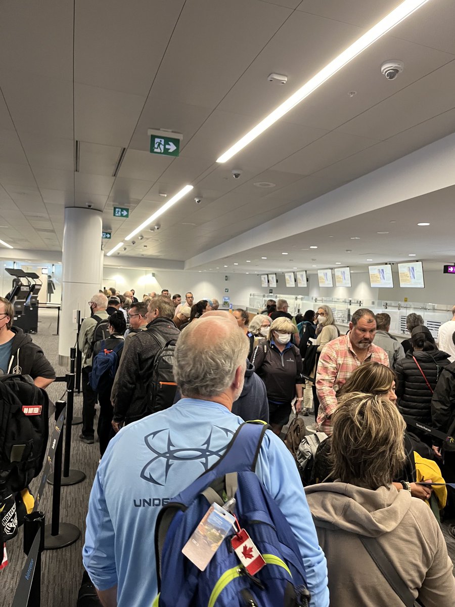 Long lineups at Pearson International to get through Customs. The $54 million ArriveCAN app is supposed to expedite processing through Customs but officer laughed and said the app is irrelevant so don’t waste time filling it out.