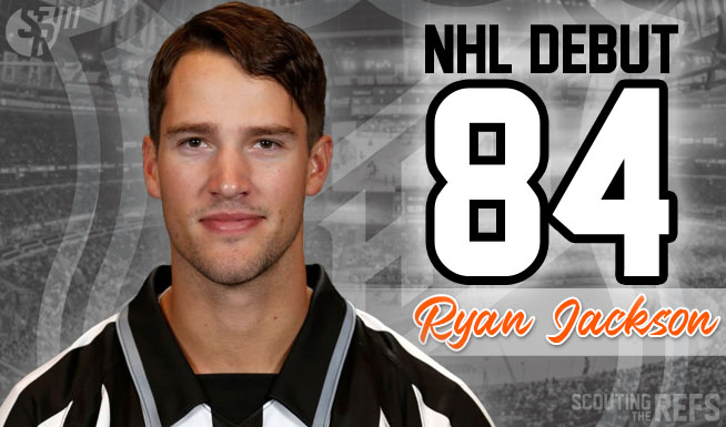 ScoutingTheRefs's tweet photo. Congrats to linesman Ryan Jackson on making his NHL debut!  He'll be following in his father's footsteps as an NHL official, taking the ice today at Wild vs. Blackhawks: https://t.co/zdiMx8xF14 https://t.co/zKVmfpuVCz