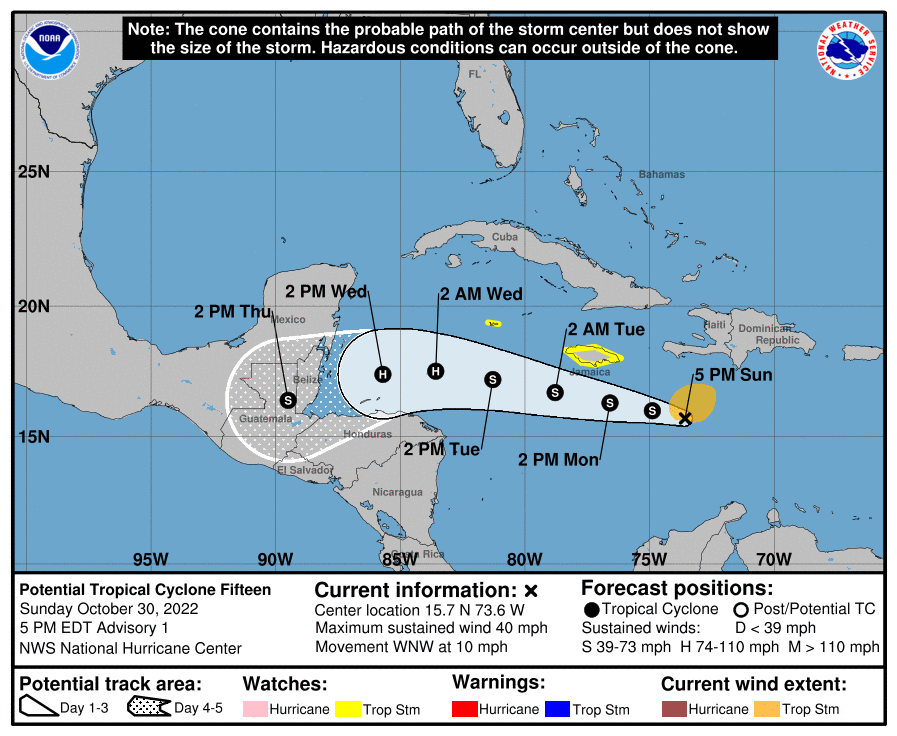 MeteoZulia's tweet photo. ⚠️🚨#Actualizacion #CondicionesDelTiempo en la RDP #30oct2022
Posible ciclón tropical quince #PCT15
#AVISOS INICIADOS SOBRE EL POTENCIAL CICLÓN TROPICAL QUINCE
#AVISOS DE #TORMENTATROPICAL EMITIDOS PARA #JAMAICA Y LA ISLA #GRANCAYMAN https://t.co/4OPcp2nWk9