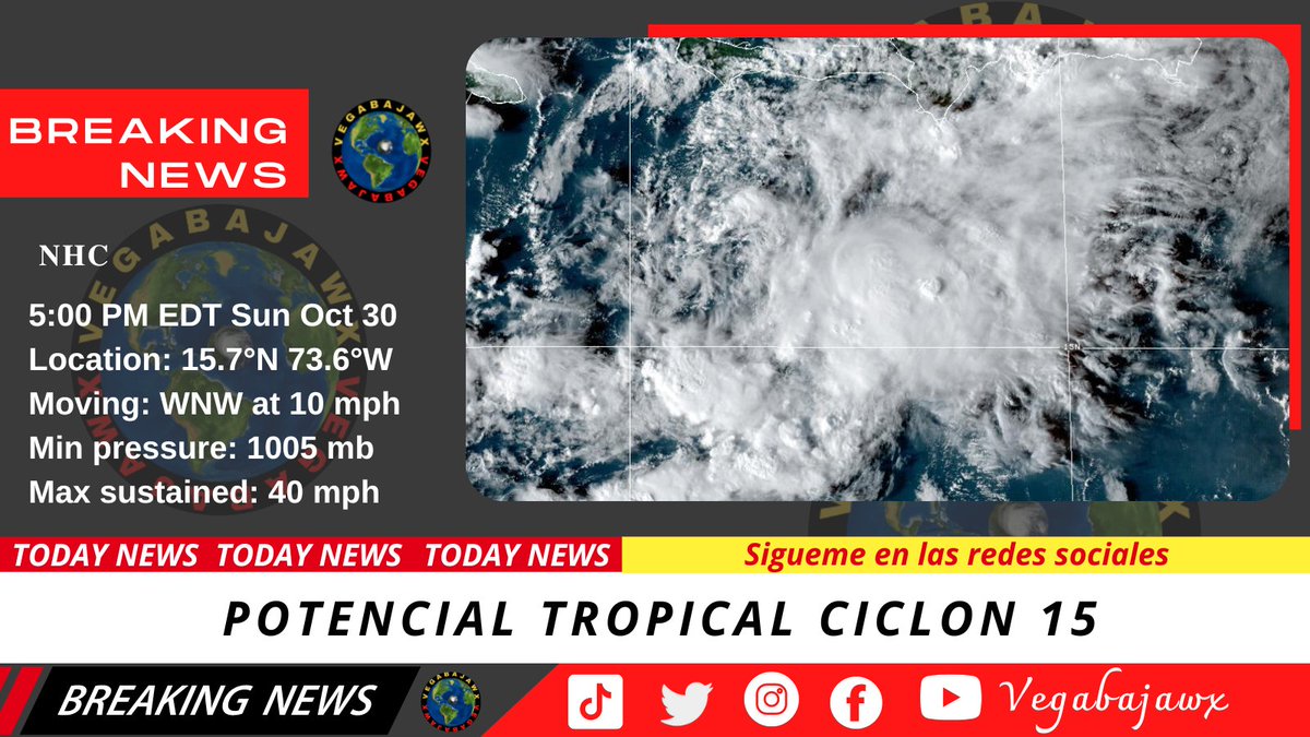 La #95L fue nombrado como el potencial ciclón tropical 15. Se emiten vigilancia de tormenta tropical para #Jamaica & #GrandCaymanIsland #PTC15