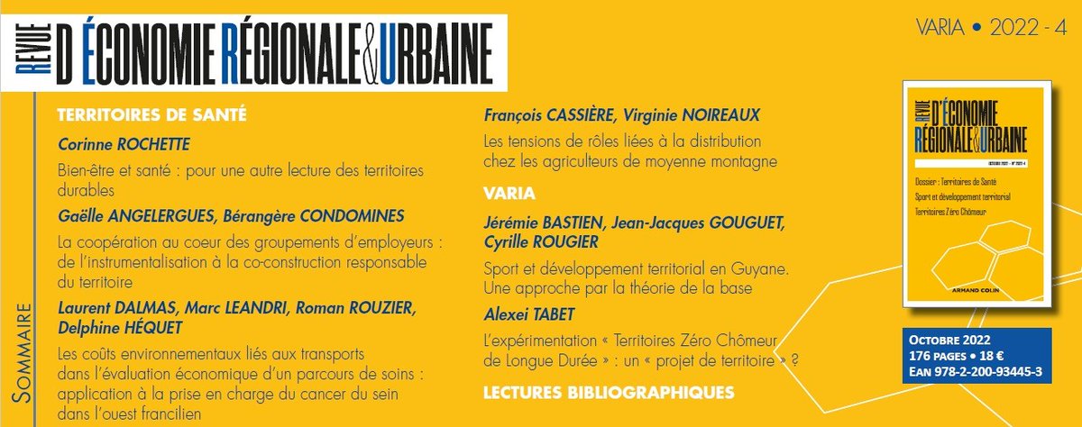 🛑Le dernier numéro est sorti ! Il est composé d'un dossier "territoires de santé" et de deux articles en varia. BONNE LECTURE📚
cairn.info/revue-d-econom…
<a href="/asrdlf/">AssociationScienceRégionale_ASRDLF</a> <a href="/TorreAndr/">André Torre</a> <a href="/ERSA_org/">ERSA</a> @CorinneRochette