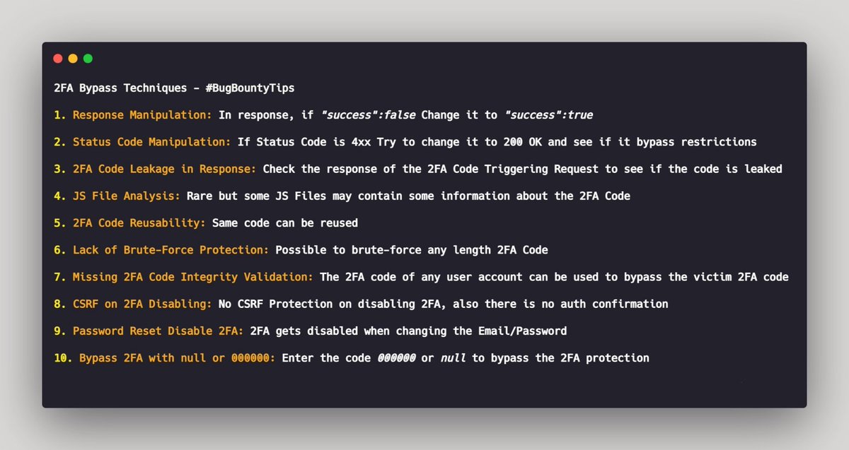 2FA Bypass Techniques

#bugbounty #bugbountytips #cybersecurity #pentesting #hacking