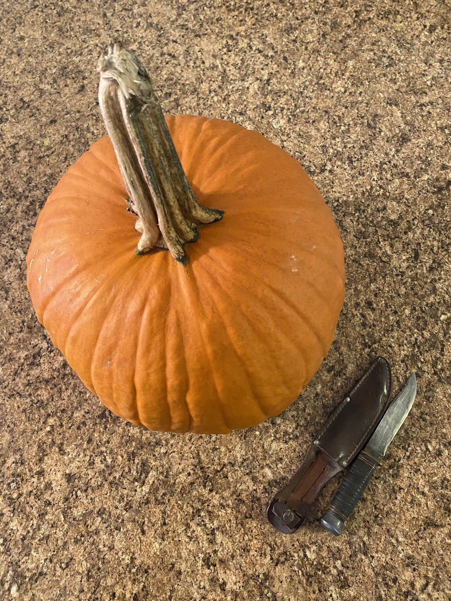jghndrsn's tweet photo. #Halloween pumpkin is about to get carved up! Finally have the right equipment - my grandfather’s #delcano hunting knife recently sharpened by @KnifewearYOW. 🎃 🔪 https://t.co/AclAS0k3z0