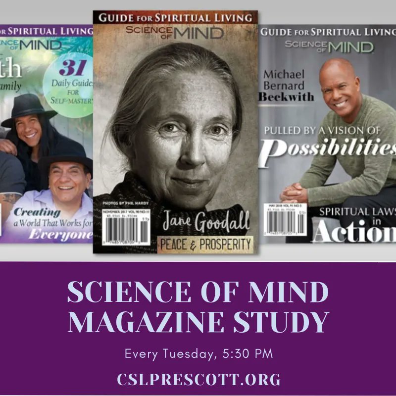CSLPrescott's tweet photo. Science of Mind Study Group

Join us on Zoom Tuesday nights at 6:00 pm Arizona time for fellowship, reading and discussion of an article from the current issue of the Science of Mind Magazine. https://t.co/xwp7lnSIge