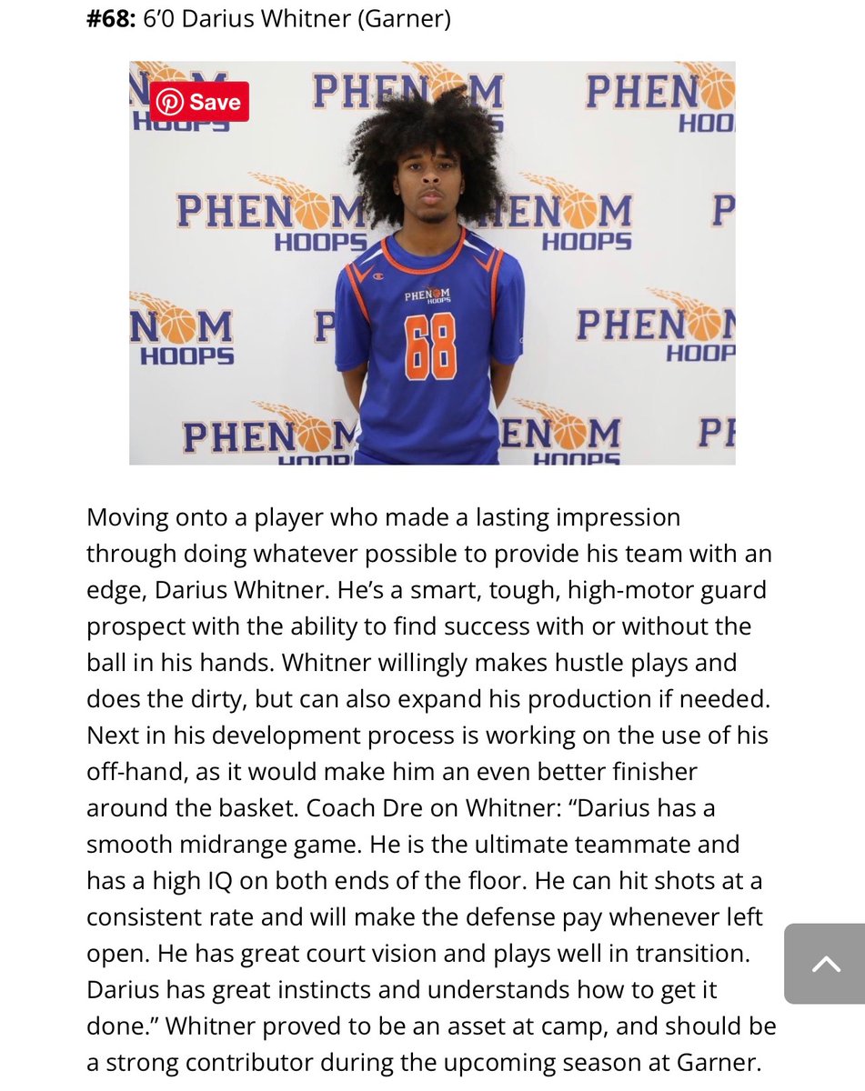 @Phenom_Hoops Thanks for the great camp, my son @darius_whitner truly enjoyed playing amongst some of the best upcoming talent in the state. #freshman40