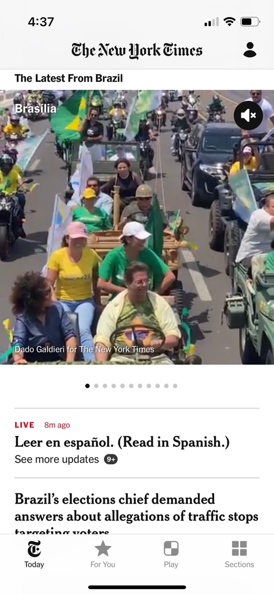 Nicholas Pulos, MD (@nickpulosmd) on Twitter photo I can’t remember the last time <a href="/nytimes/">The New York Times</a> app suggested I read updates en Español. Brasilian election results…🧐 I can’t remember the last time <a href="/nytimes/">The New York Times</a> app suggested I read updates en Español. Brasilian election results…🧐