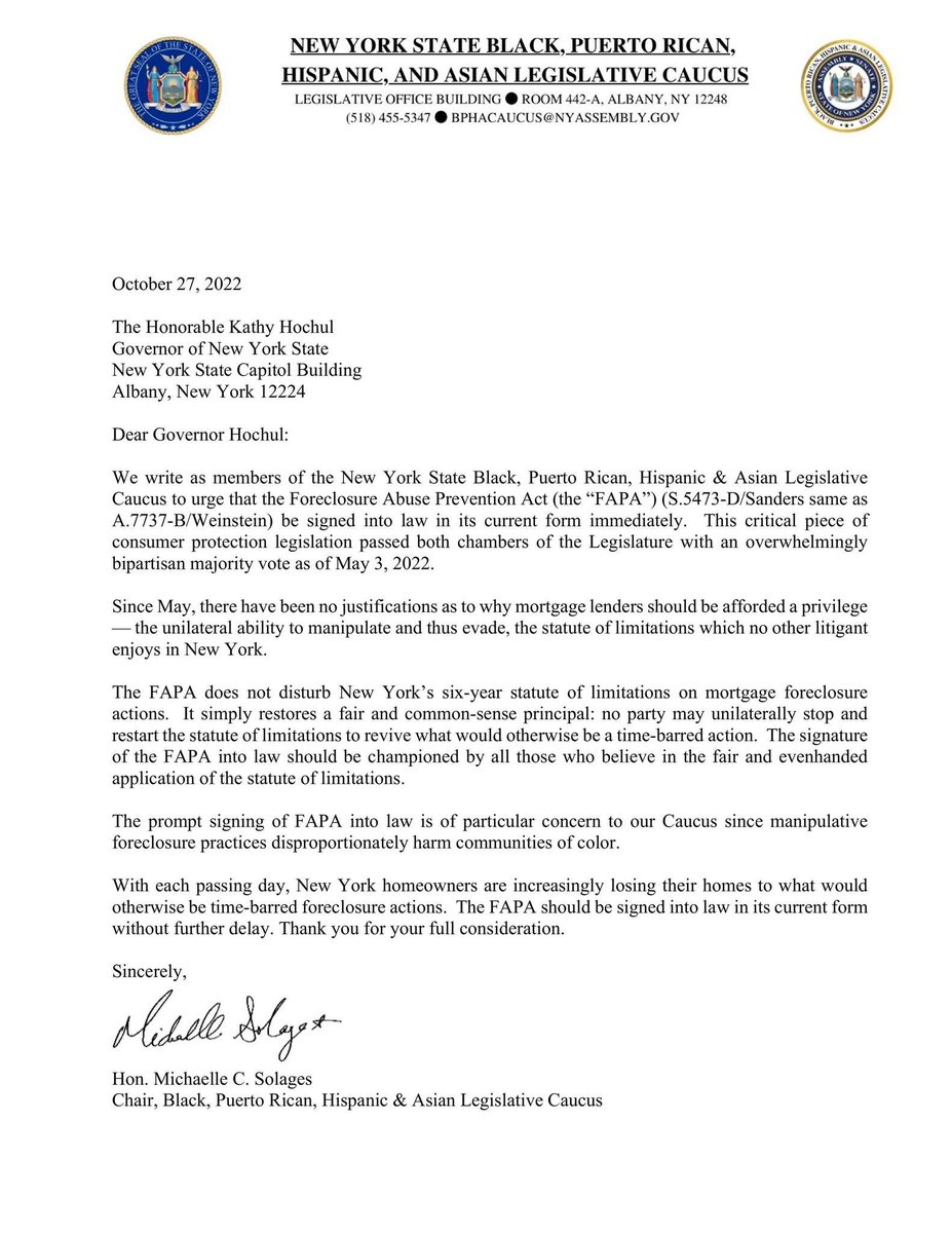 JuliaCarmel__'s tweet photo. This week the @BPHACaucus sent a letter to the governor urging her to sign the Foreclosure Abuse Prevention Act when it reaches her desk.

The bill is timely: it would protect many New York homeowners currently unfairly at risk of losing their homes to foreclosure. https://t.co/3yWgtNm8i7