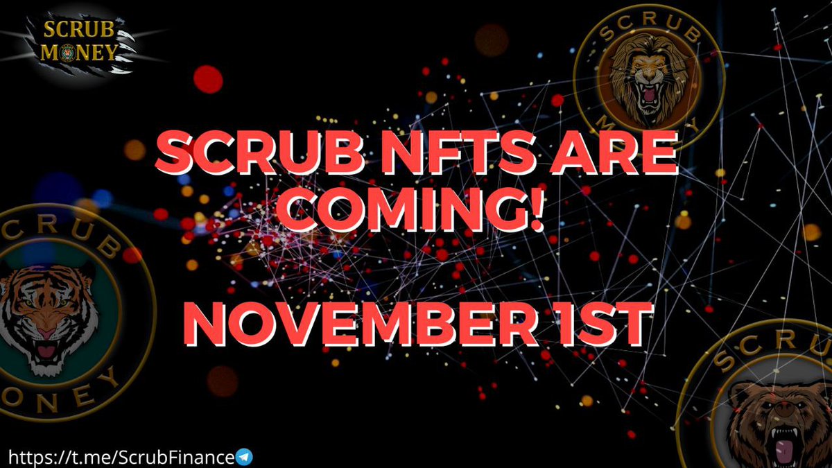 Craving to mint and stake your Scrub #NFTs, #ScrubFam? The wait is over! 🎉

📆 November 1st
🦁 Gorgeous NFTs with #RealYield! 

Plus, who's gonna host their very own NFT Marketplace on <a href="/kava_platform/">Kava Platform</a>?

That's right, we are! 🚀🚀🚀

#KAVA #Kavalry $LION #NeverStopBuilding