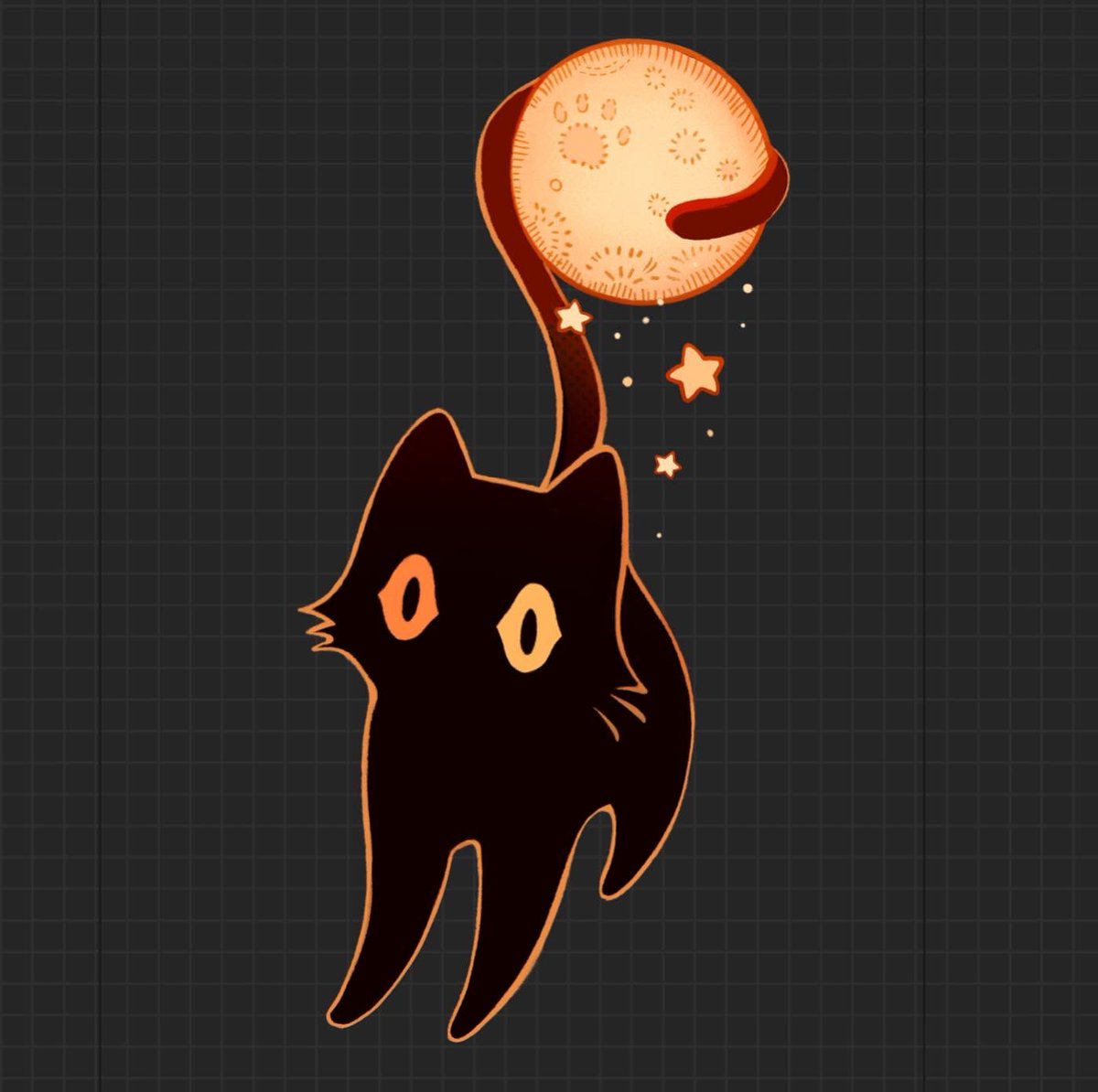 cat no humans animal focus star (symbol) black cat grey background moon  illustration images