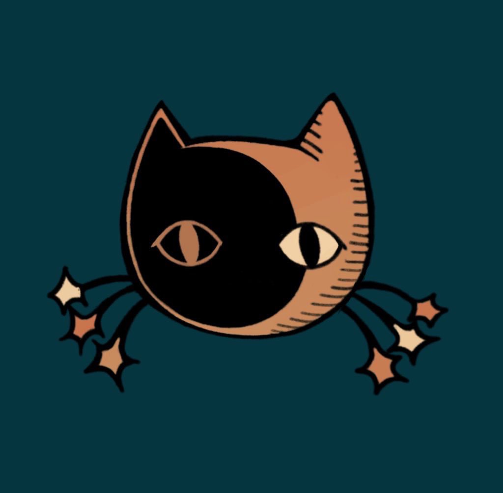 cat no humans animal focus star (symbol) black cat grey background moon  illustration images