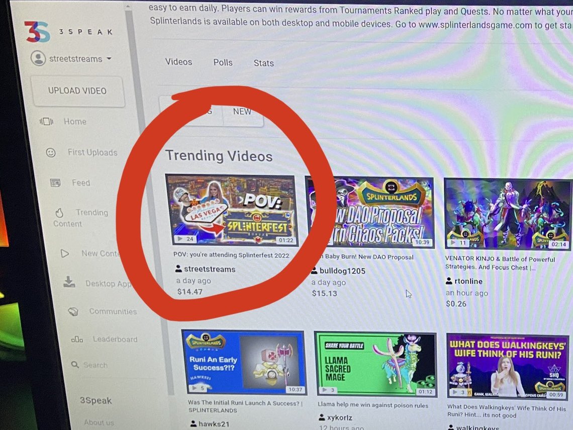 NFTHoney's tweet photo. how cool to see our video trending on the @3speakonline home page + @splinterlands community page. thanks for all the support #Hive friends 😄🙌🏼 #Splinterlands #Web3 #Web3Games #Decentralization https://t.co/zyclpGPSHc
