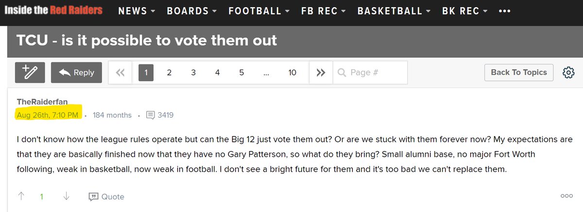 BarstoolTCU's tweet photo. FACT: Texas Tech has never finished a season inside the AP top 10.

TCU has 4 times since 2010.

Their fans are delusional and have no idea what a successful football team looks like. https://t.co/omXqui7VKr