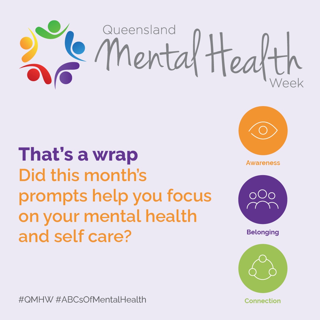 We hope you enjoyed following along with the #ABCsOfMentalHealth prompts this month! 🧠 

Are there any activities you engaged in that you'll be taking forward to help maintain your mental health? 🤔

#QMHW #mentalhealth #mentalhealthawareness
