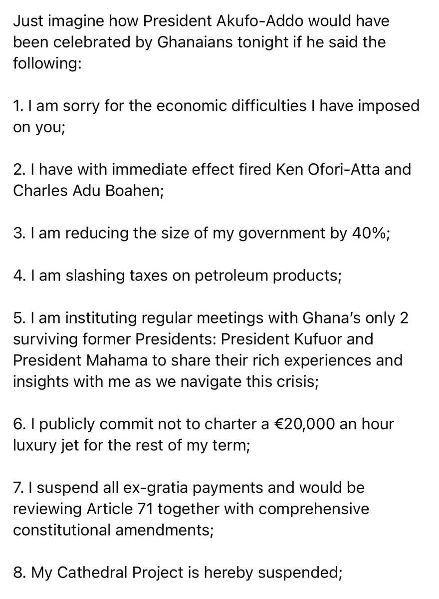 S_OkudzetoAblak's tweet photo. Imagine how President Akufo-Addo would have been celebrated by Ghanaians tonight if he said the following: https://t.co/PUkew0aO6d