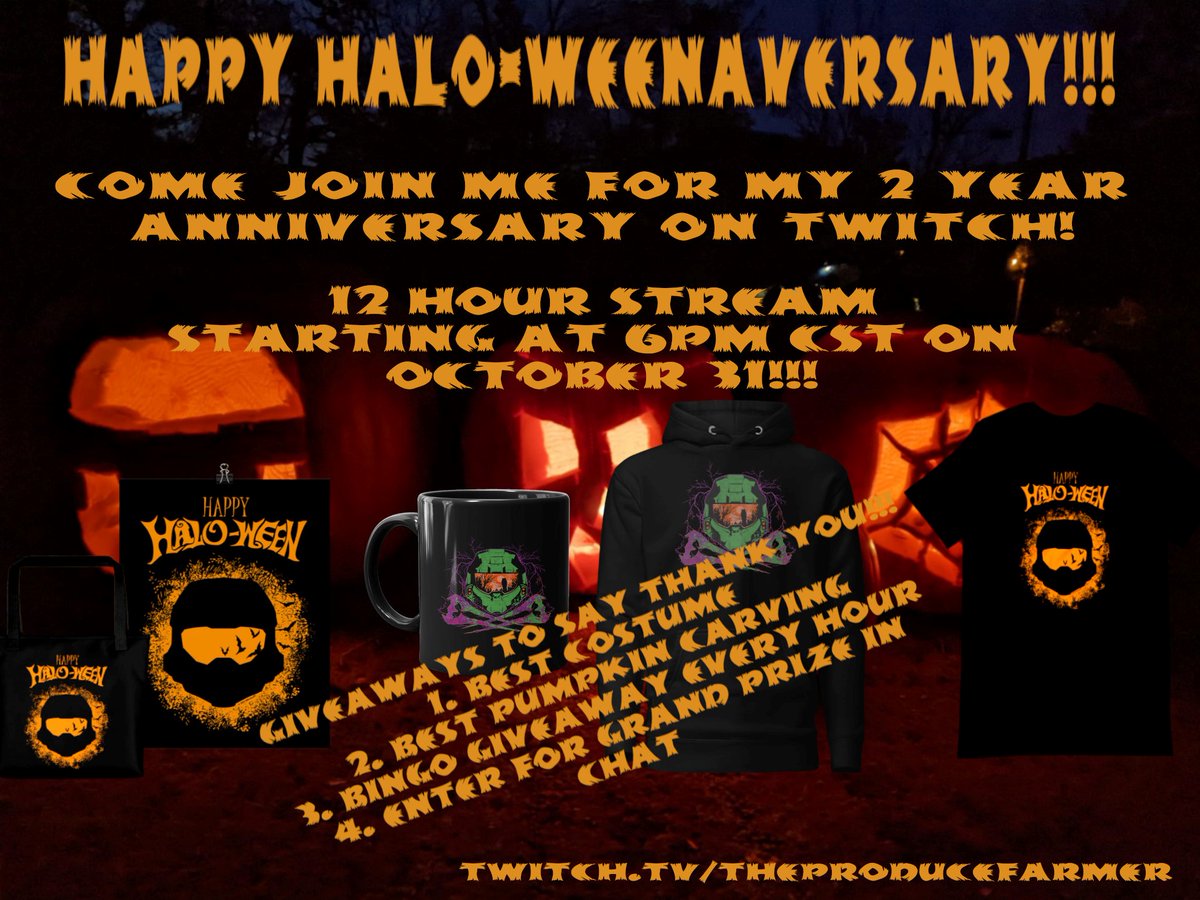Producefarmer_'s tweet photo. Happy Halo-weenaversary! Come join me tomorrow for some fun!!! #twitchanniversary #costume #halloween #haloween #givaways #halo #halospotlight #halohype https://t.co/rZ32GBT5dY