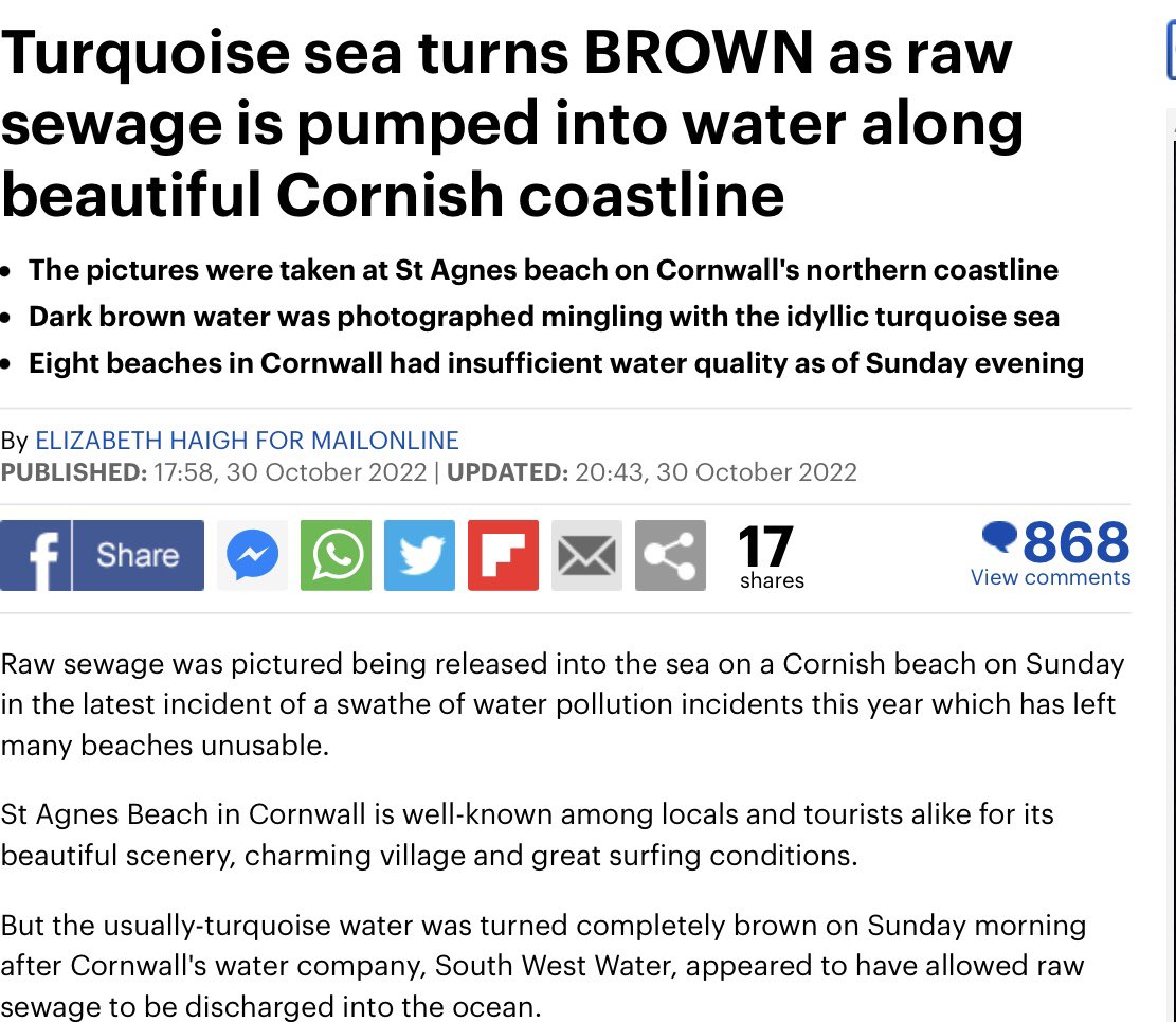 Delighted to see that The Daily Mail has had the good sense to quote me regarding the government’s sensible idea to disperse sewage in coastal waters in a safe manner whilst beaches are empty. The Daily Mail continues to be an example of rigorous & well researched journalism.👍