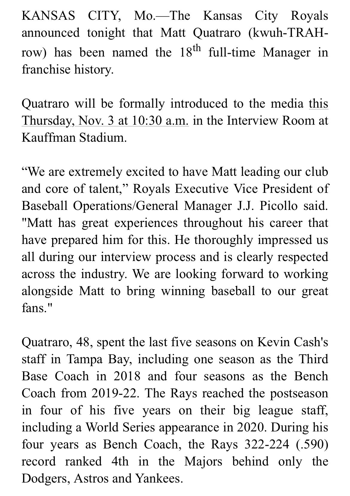 Mark Feinsand on Twitter "Royals make the managerial move official