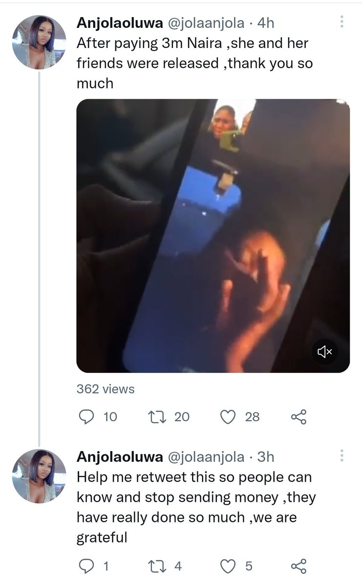 Missing_In_9ja_'s tweet photo. @jolaanjola Thank God.She has been released..My hope is every one else is okay

To proceed with searching for a missing person you know,first thing is to file a report with the police in 24 hrs then you can reach out to us to spread word.Follow &amp; Retweet. Spread Word

https://t.co/K5JF7mmWX3 https://t.co/Q87NnJNw52