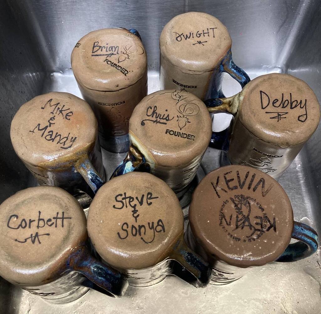 GreenDragonBeer's tweet photo. We’re looking for a few good Founders! 🍺
We found these Green Dragon Founders’ mugs in the brewery and would like to get them to their owners. If you know any of these folks, please have them reach out to us at info@greendragon.beer! https://t.co/Ccj9ZZQeYD https://t.co/ttpnAdrIwj