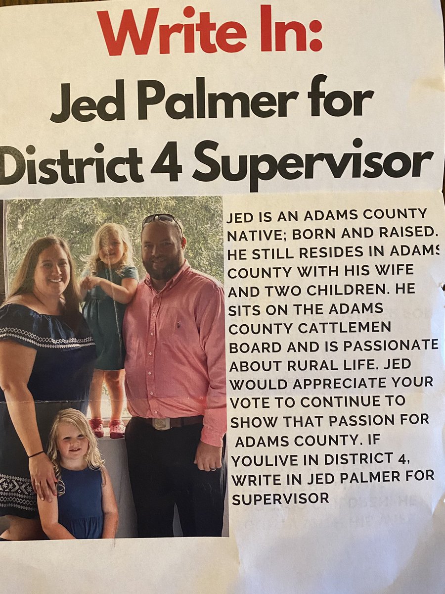 AdamsCoDems's tweet photo. A No Party candidate write in alternative to the Republican for supervisor in District 4 (there is no Democrat on the ballot) https://t.co/nEkt9yhWD7