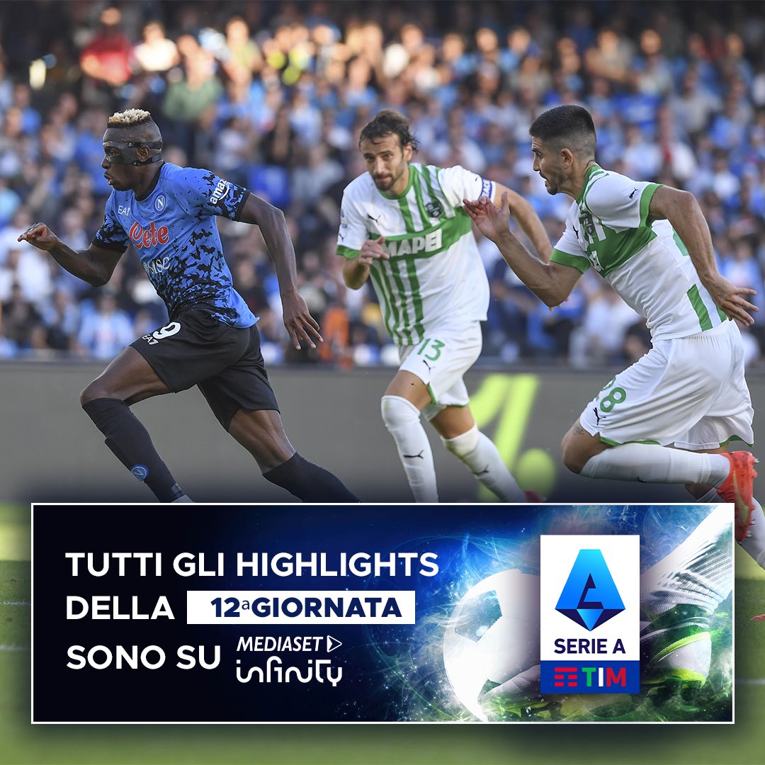 MedInfinityIT's tweet image. Il Napoli travolge il Sassuolo e allunga in testa alla classifica. L’Inter e la Juventus vincono e si riavvicinano alla zona Champions, mentre la Lazio e il Milan si fermano. Tutti gli highlights della 12ª giornata di #SerieA vi aspettano in streaming su Mediaset Infinity ⚽️💥
