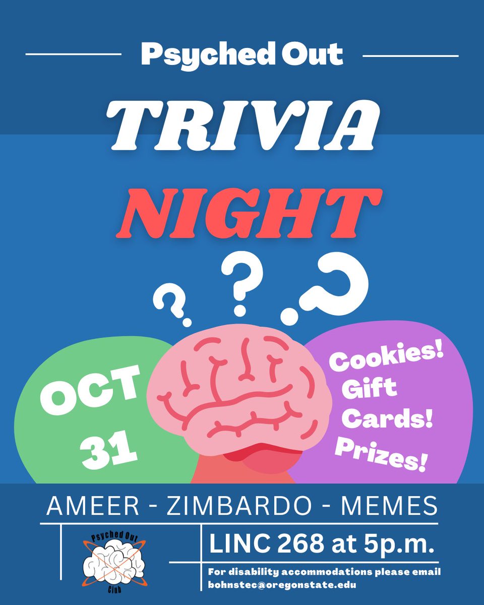 QUESTION: Where can you go to play some awesome trivia and much more tomorrow (Oct 31) at 5pm?       ANSWER: LINC 268 with Psyched Out!