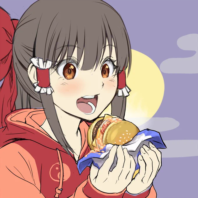 月見バーガー食べそこなった・・・#東方project #博麗霊夢 #イラスト 