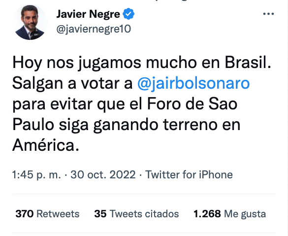 Otro que se puede ir a la mismísima 💩, como Jair Bolsonaro, es Javier Negre, alias 'El Condenas'.
¡LULA PRESIDENTE!
#EleccionesEnBrasil #LulaPresidente2022

Contra el #Fascismo #SíSePuede