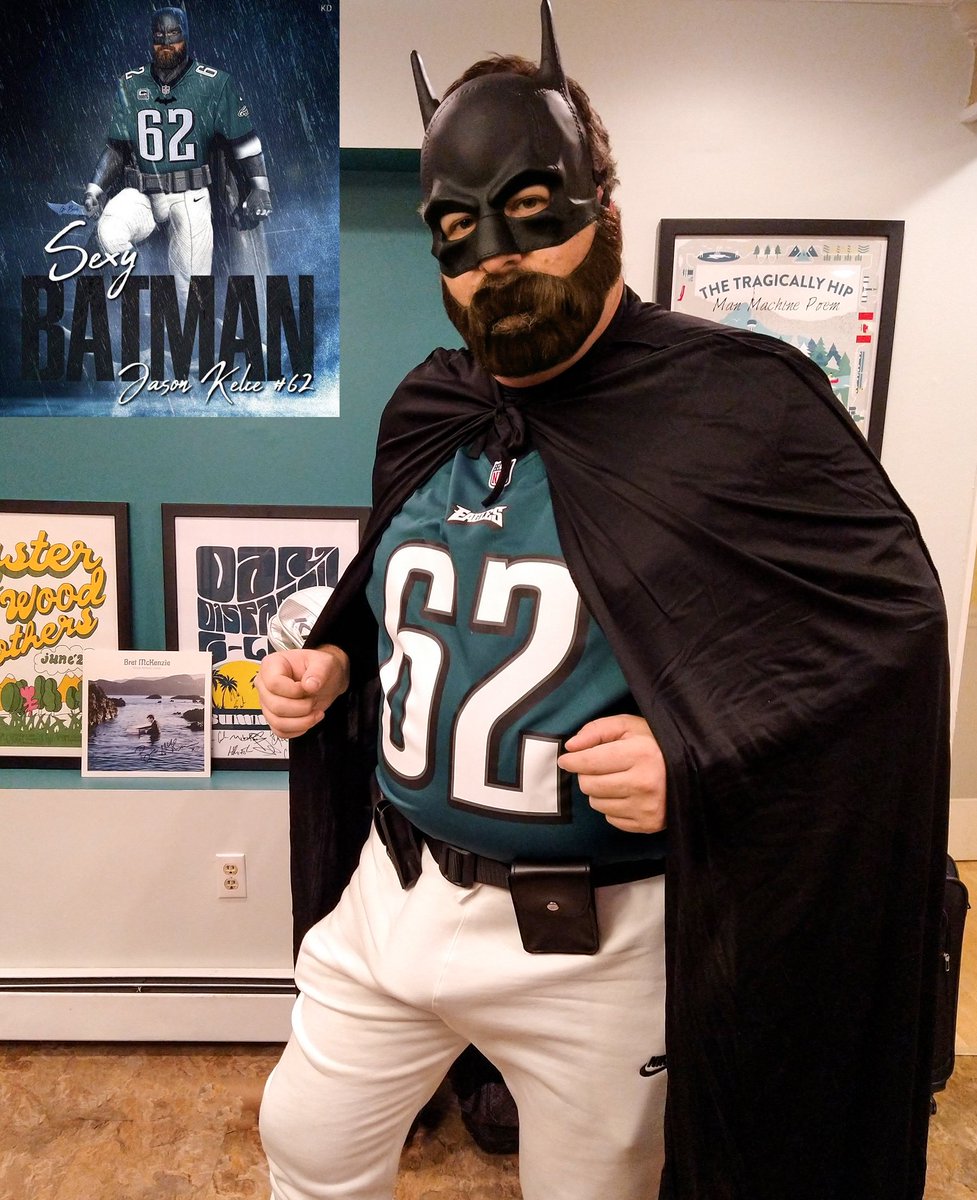 pixel_nixie's tweet photo. @JasonKelce my BF with the best costume this year. #SexyBatman #FlyEaglesFly https://t.co/MyHCN1cTNV