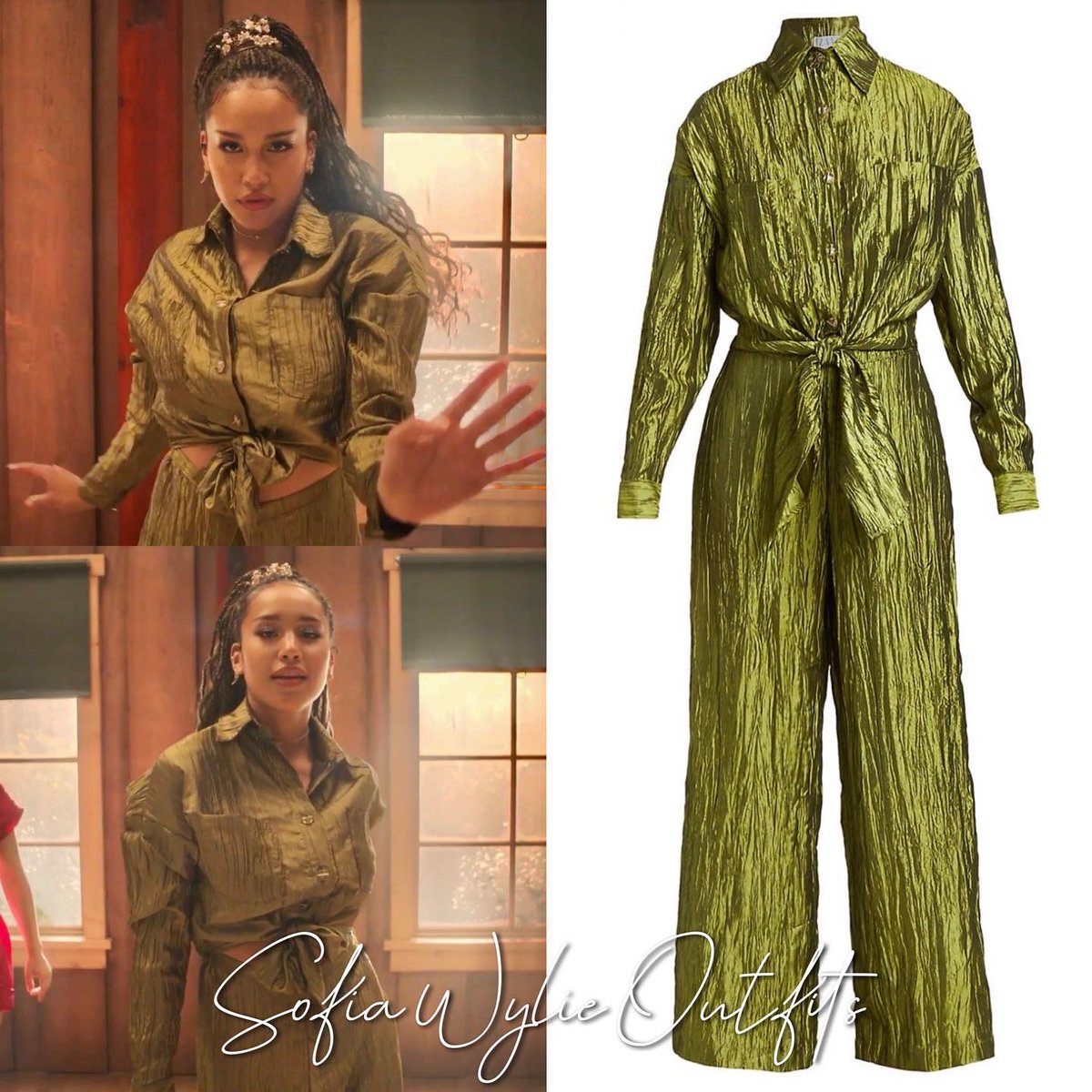sofiawoutfits's tweet photo. @SofiaWylie portrays Gina Porter in HSMTMTS: S01E02, “Into the Unknown” 

Sofia wears:

1.#Izayla Crinkled Satin Tie-Front Jumpsuit ($375) https://t.co/fJ5Bsbma1L