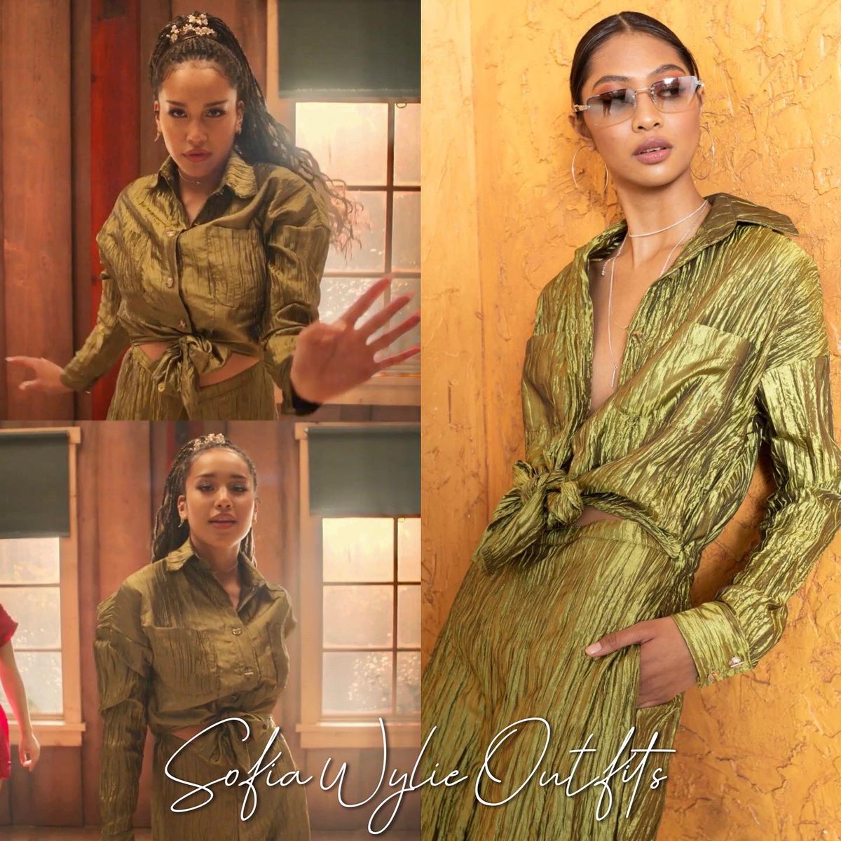 sofiawoutfits's tweet photo. @SofiaWylie portrays Gina Porter in HSMTMTS: S01E02, “Into the Unknown” 

Sofia wears:

1.#Izayla Crinkled Satin Tie-Front Jumpsuit ($375) https://t.co/fJ5Bsbma1L