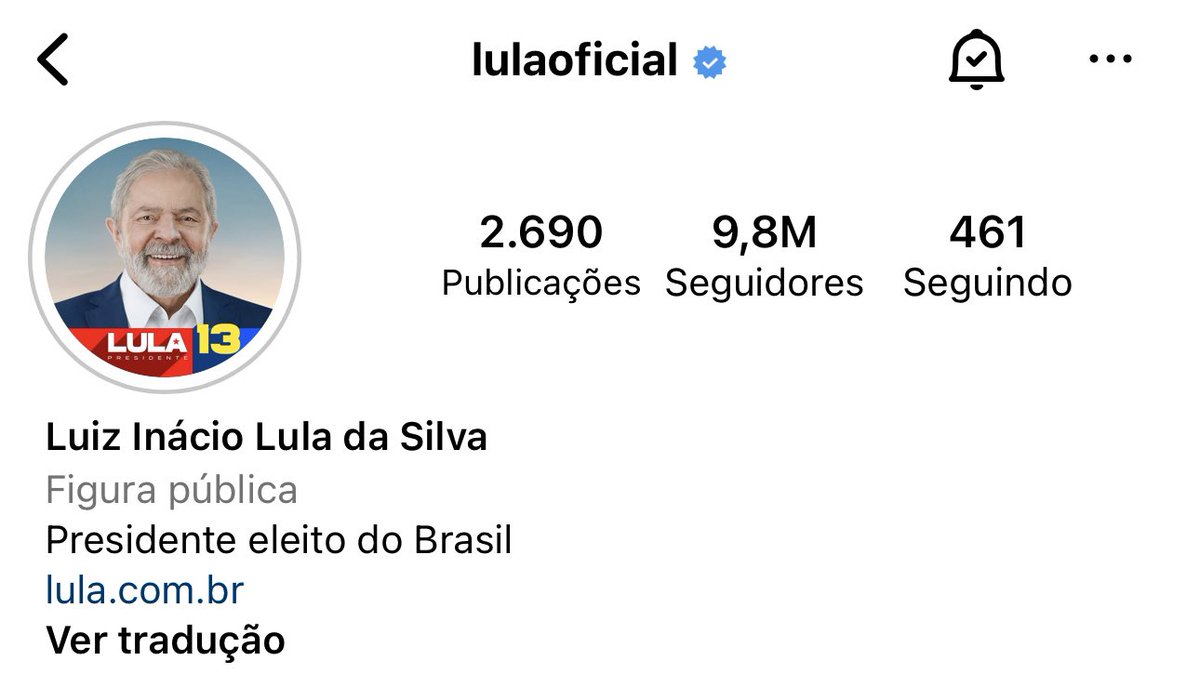 🚨AGORA: Lula altera bio de “ex-presidente”, para “Presidente eleito do Brasil”. #Eleições2022