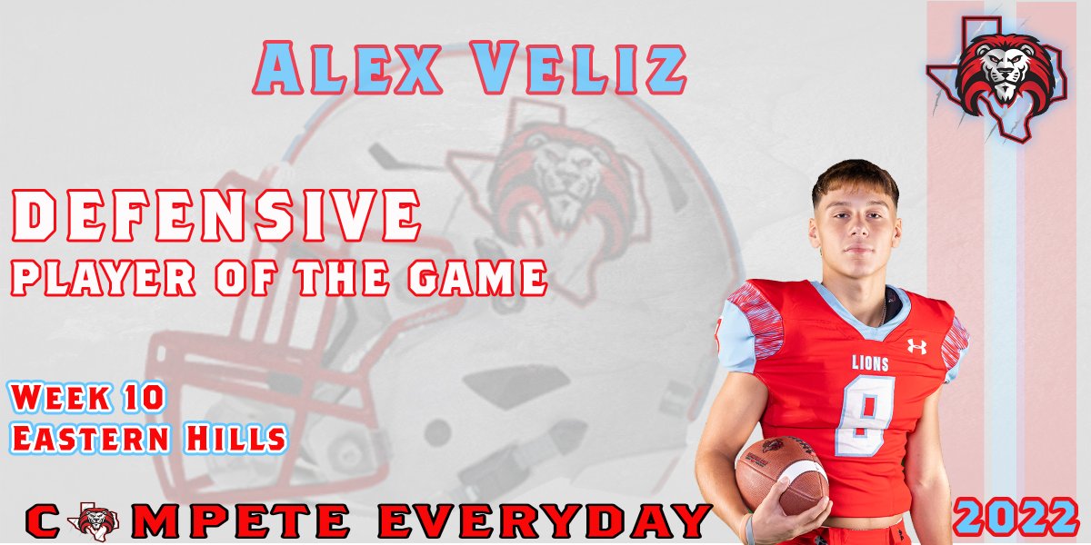 Jrsilva2Juan's tweet photo. Congratulations to our Week 10
Varsity Defensive Player of the Game.  
Alex Veliz

#CISDAthletics #CastleberryISD #CHS_lions #LionPride #CHSFamily #CompeteEveryday https://t.co/BQFffCVDYn