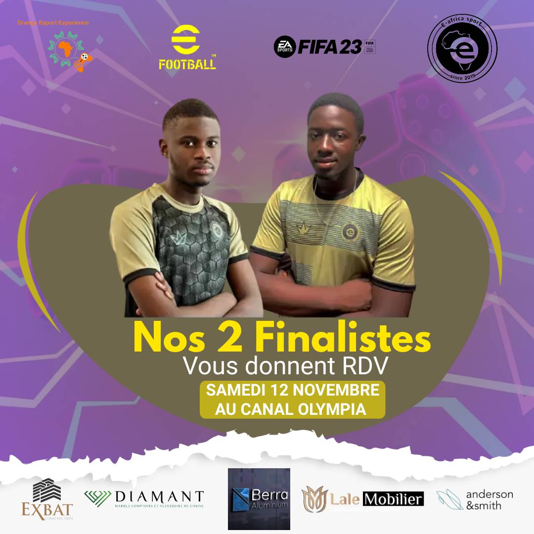 EafricaG's tweet photo. 🎇Nos félicitations à @moupro1 et @HadyJuve qualifiés pour les grandes finales de l'@OrangeEsportEXP scool 2022 🎮 respectivement sur @EASPORTSFIFA et @play_eFootball.

Rendez vous 🗓️le samedi 12 Novembre 2022 au  @CanalOlympiaSN 🏟️ pour fêter l'#esport 🇸🇳
#eFootball2023
#FIFA23 https://t.co/Y79lMsrntR