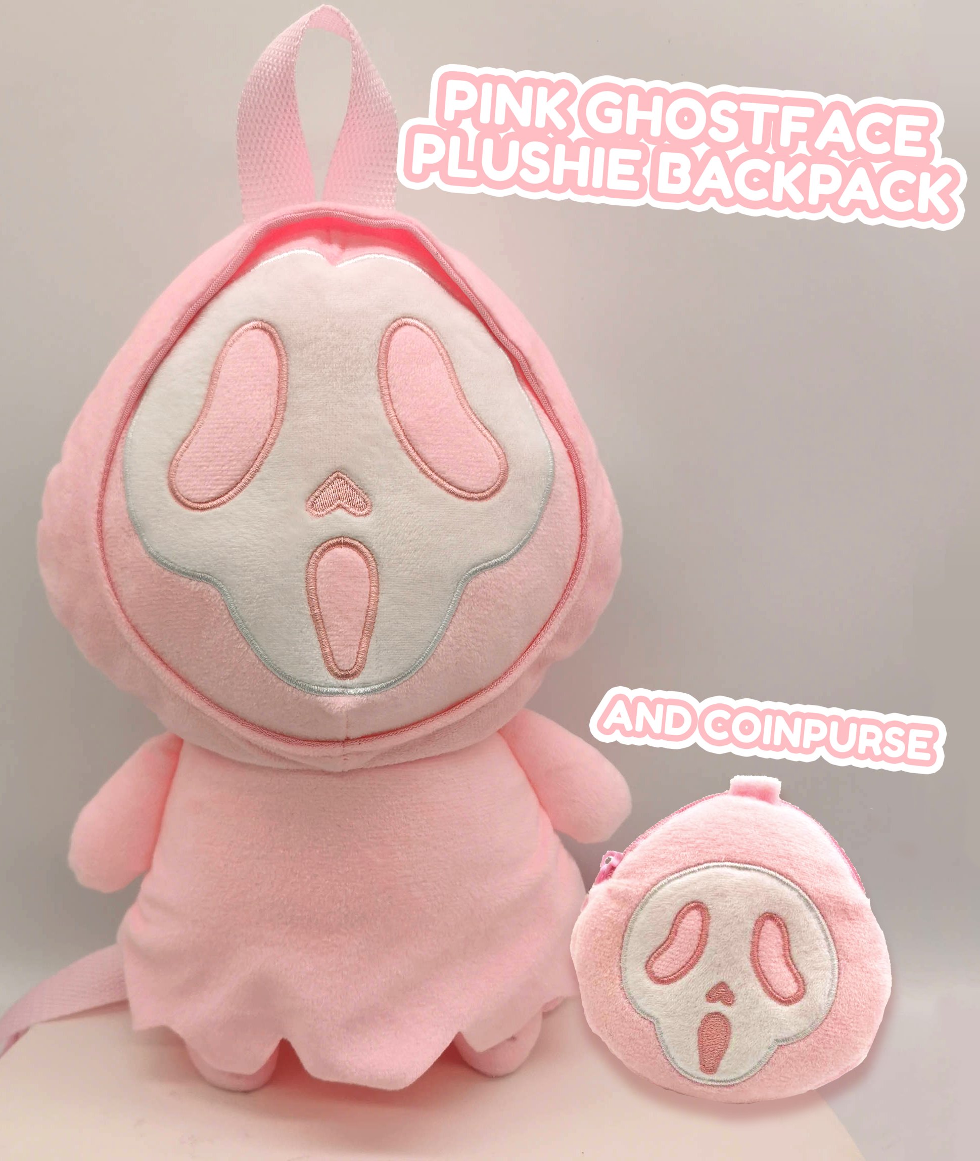 andou 🍩 ASMR vtuber on X: 👻🌸 PINK GHOSTFACE PLUSHIE BACKPACK AND COIN  PURSE NOW AVAILABLE! 🌸👻 link below & RTs help a ton! 🔁   / X