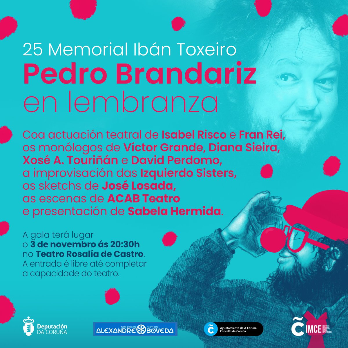 Dirixo con todo o meu amor esta Gala.
Amigo Pedro, falamos de que este ano a presentarías ti e non puido ser💔
Pero dalgún xeito estarás e celebraremos a tua arte e a tua amizade.
Estades todas e todos convidados a vir.