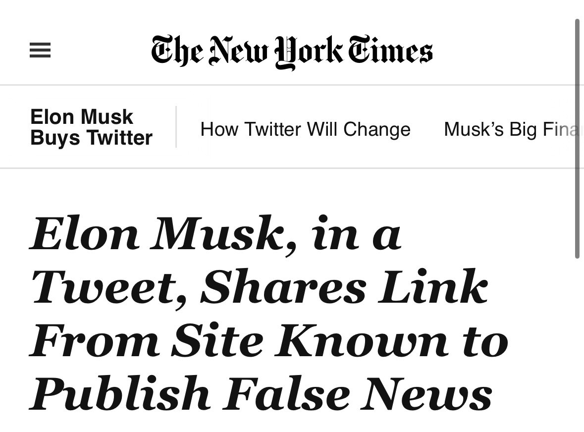 This is fake – I did *not* tweet out a link to The New York Times!