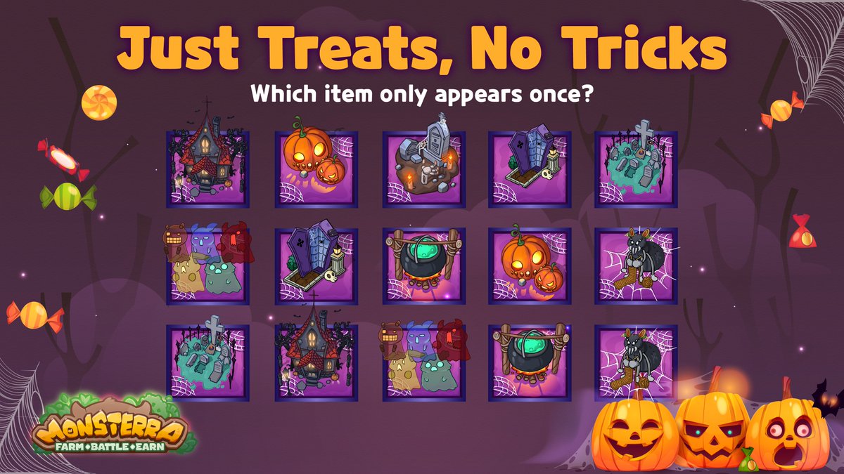 Monsterra_P2E's tweet photo. It is minigame o'clock👻

⏳12 Lucky Hours with #Monsterra Halloween🎃

🦇Like &amp; RT &amp; Answer + Tag 03 friends👇

🍭2 RANDOM winners share a reward of $50 USDT🍬

🧙‍♀️Do not forget to decor your Halloweek land in: https://t.co/MO0MSds1ts https://t.co/Z3GEFW5IiS