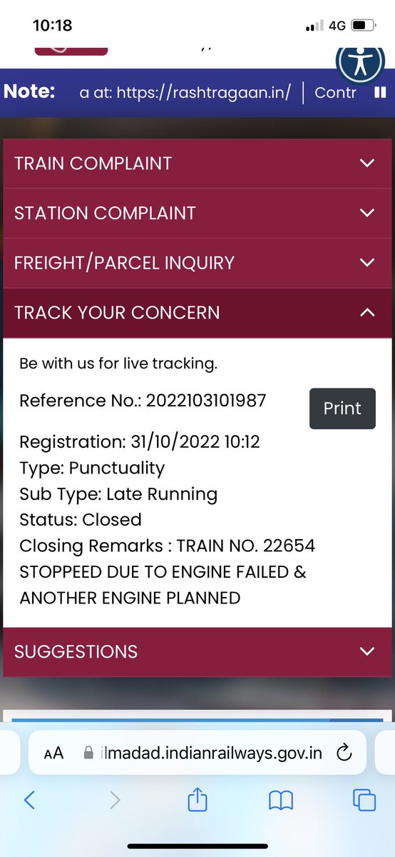 chandar786's tweet photo. @RailMinIndia @DRM_Agra @SrDOM_Agra I got a response of my complaint ref no 2022103101987 "TRAIN NO. 22654 STOPPEED DUE TO ENGINE FAILED &amp; ANOTHER ENGINE PLANNED" which is wrong train no where as I mentioned is 12782. https://t.co/GnMRgb18xp