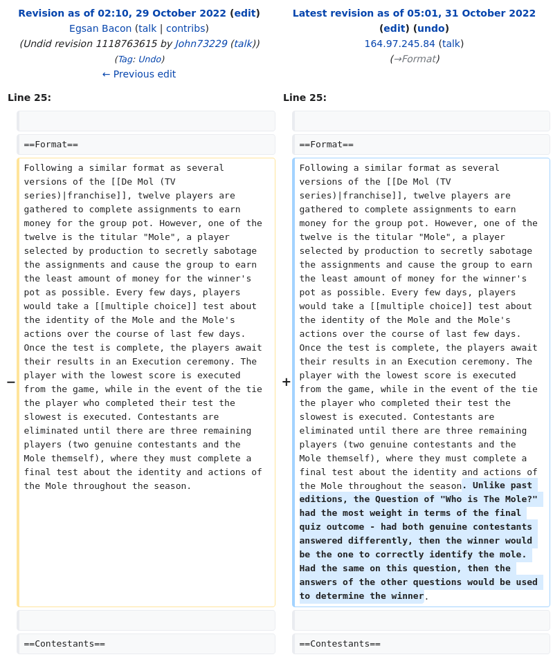 AussieParlEdits's tweet photo. The Mole (American season 6) Wikipedia article edited anonymously from Department of Imigration and Border Protection https://t.co/haoX4ubitm https://t.co/BQyRwAvWHh