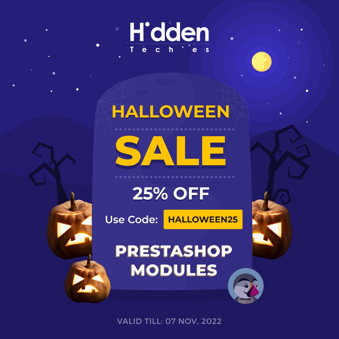 hiddentechies's tweet image. Happy Halloween Sale!🎃

2⃣5⃣% OFF all #PrestaShopModules from #HiddenTechies.

Check out the offer ✅  hiddentechies.com/prestashop-mod… 

#Ecommerce #PrestaShop #Onlinestore #HiddenTechies