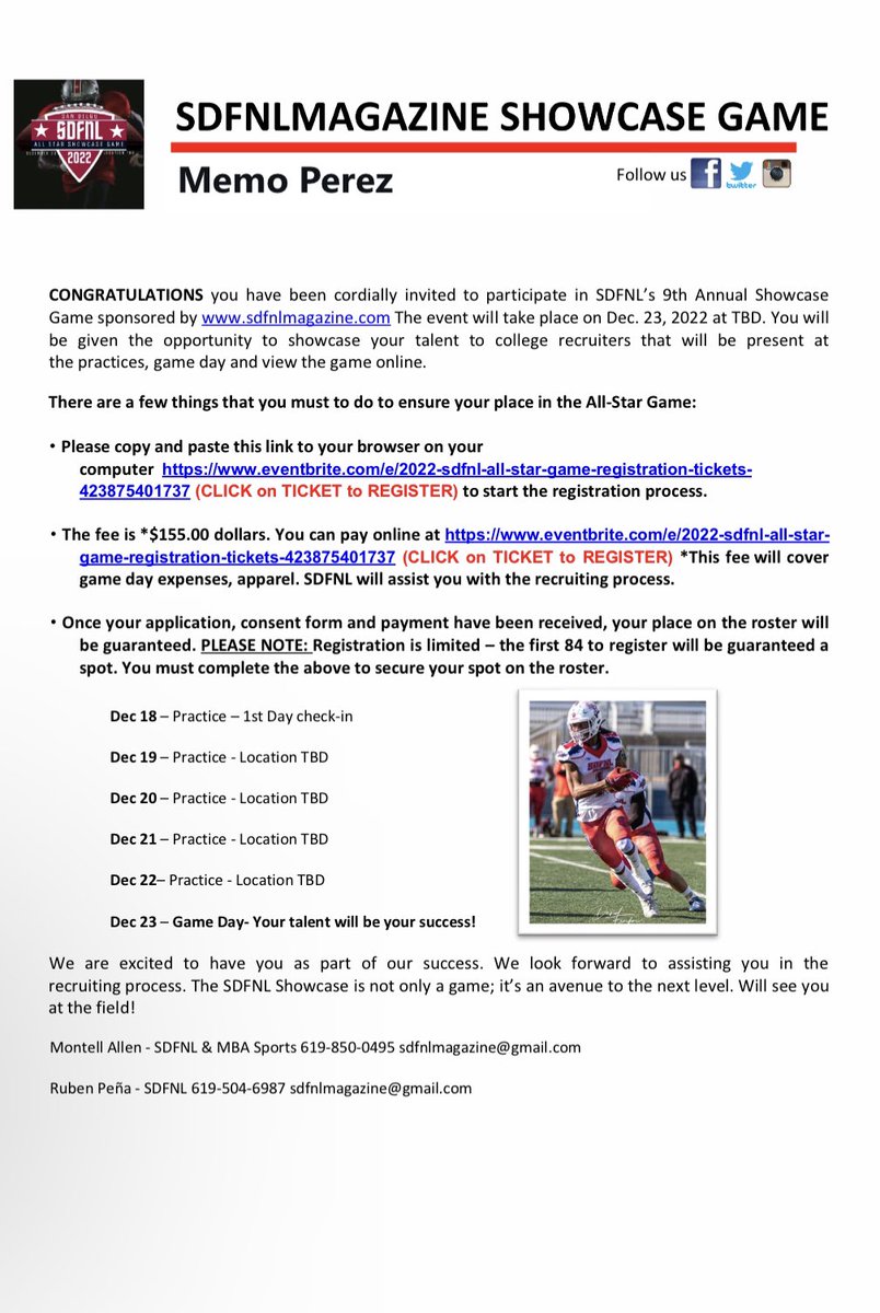Thank you <a href="/MBASports1/">MBASports</a> and <a href="/SDFNLMagazine/">#SDFNL25</a> for the opportunity to play your SDFNL All Star Showcase and showcase my talent and represent Castle Park <a href="/LOUIED619/">Louie Hernandez</a> <a href="/cptrojansfb/">Castle Park Football</a>
